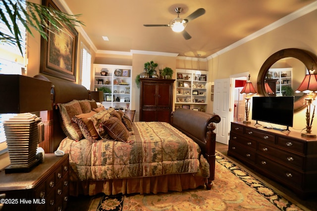 6680 Beulah Hill Church Rd, West End, NC 27376 - bedroom with crown molding, multiple windows, and a ceiling fan
