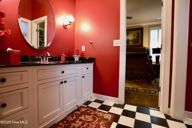 6680 Beulah Hill Church Rd, West End, NC 27376 - bathroom featuring tile patterned floors, vanity, and ornamental molding
