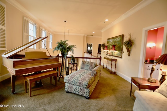 6680 Beulah Hill Church Rd, West End, NC 27376 - living area with ornamental molding, carpet floors, and recessed lighting