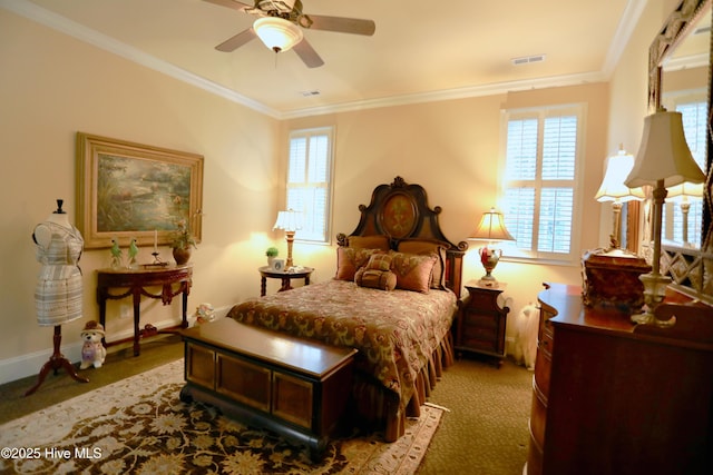 6680 Beulah Hill Church Rd, West End, NC 27376 - bedroom featuring crown molding and a ceiling fan