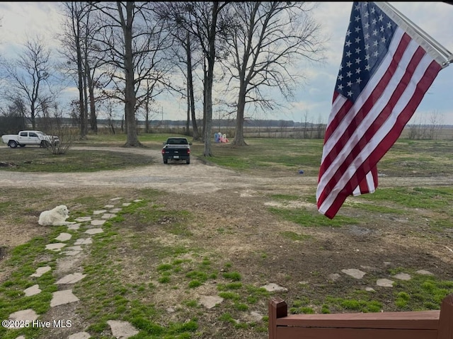 view of yard with dirt driveway