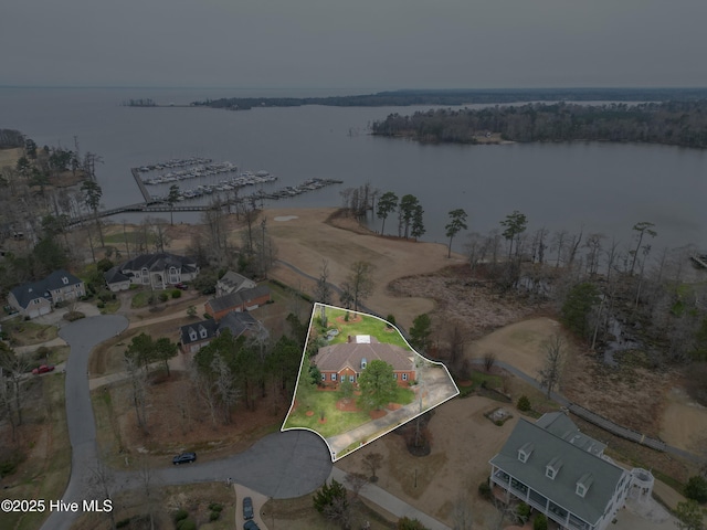 bird's eye view featuring a water view
