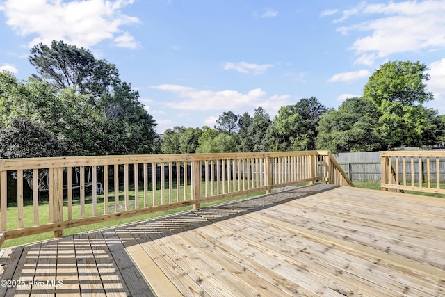 wooden deck featuring a fenced backyard