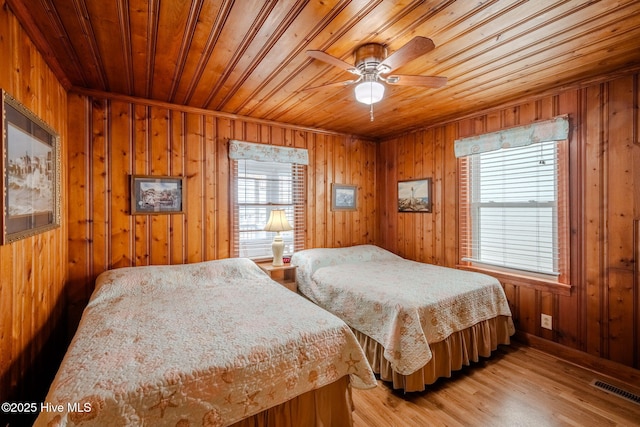 107 Carolina Beach Ave S, Carolina Beach, NC 28428 - bedroom featuring wooden ceiling, visible vents, wooden walls, and multiple windows