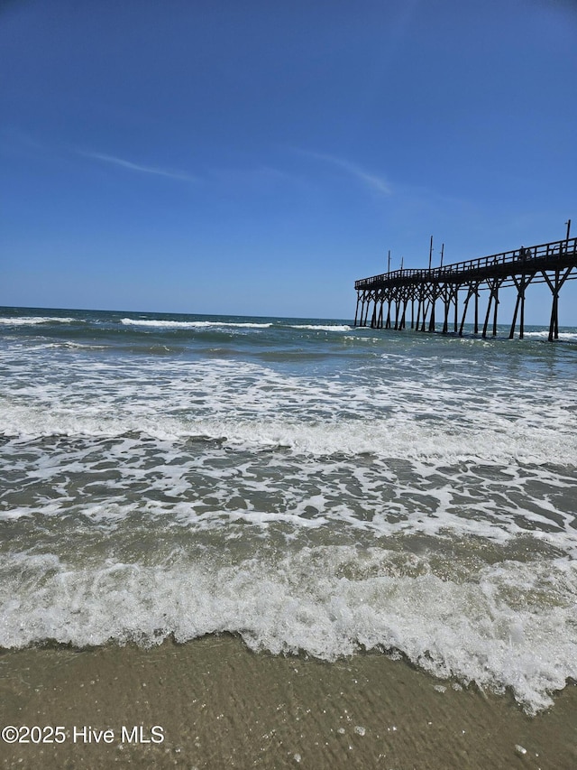 dock area featuring a pier and a water view