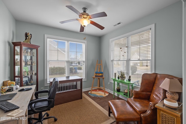 1203 Strange Ct, Morehead City, NC 28557 - office featuring a ceiling fan and baseboards