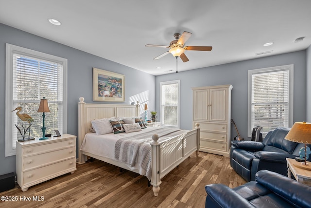 1203 Strange Ct, Morehead City, NC 28557 - bedroom with wood finished floors, recessed lighting, and a ceiling fan