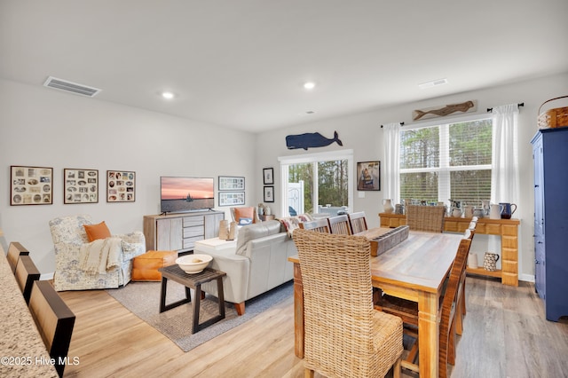 3659 Roseblossom Dr, Leland, NC 28451 - dining space featuring recessed lighting, visible vents, light wood finished floors, and baseboards