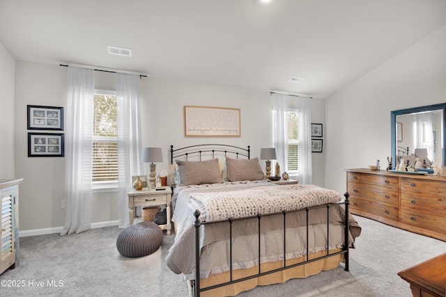 3659 Roseblossom Dr, Leland, NC 28451 - bedroom with visible vents, baseboards, carpet, and vaulted ceiling