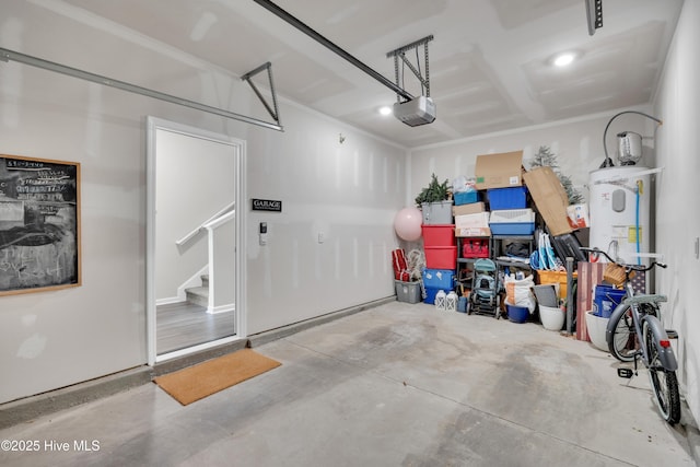 3659 Roseblossom Dr, Leland, NC 28451 - garage featuring water heater and a garage door opener