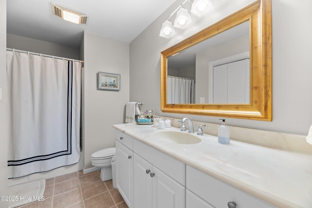 23 Batts Hill Rd, New Bern, NC 28562 - bathroom featuring vanity, toilet, a shower with curtain, and tile patterned floors