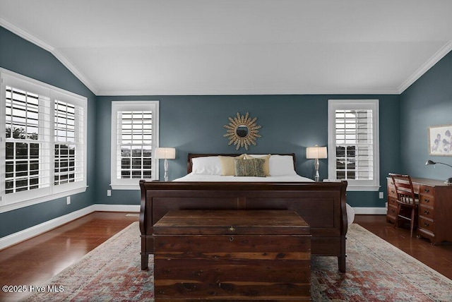42 Harbour Village Ter, Hampstead, NC 28443 - bedroom with ornamental molding, wood finished floors, baseboards, and vaulted ceiling