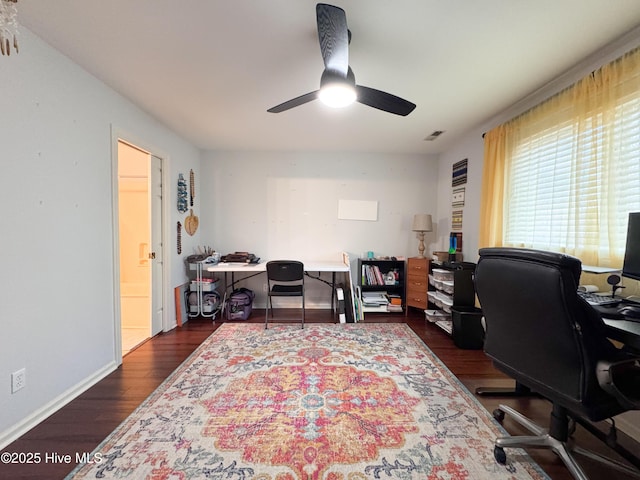 310 Wimbledon Ct, Wilmington, NC 28412 - office featuring a ceiling fan and dark wood-style flooring