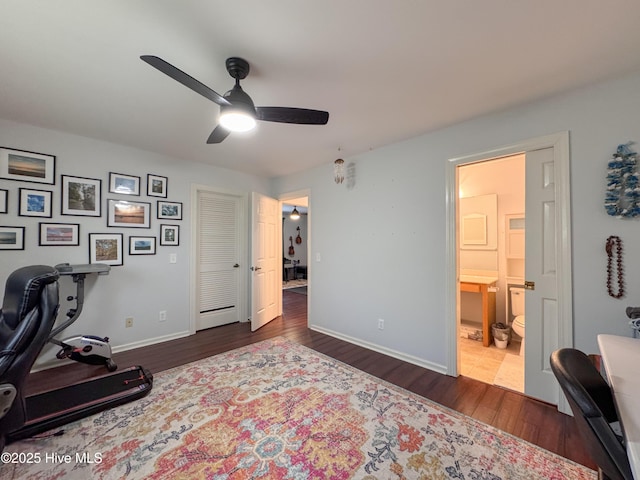 310 Wimbledon Ct, Wilmington, NC 28412 - office with dark wood-style floors, a ceiling fan, and baseboards