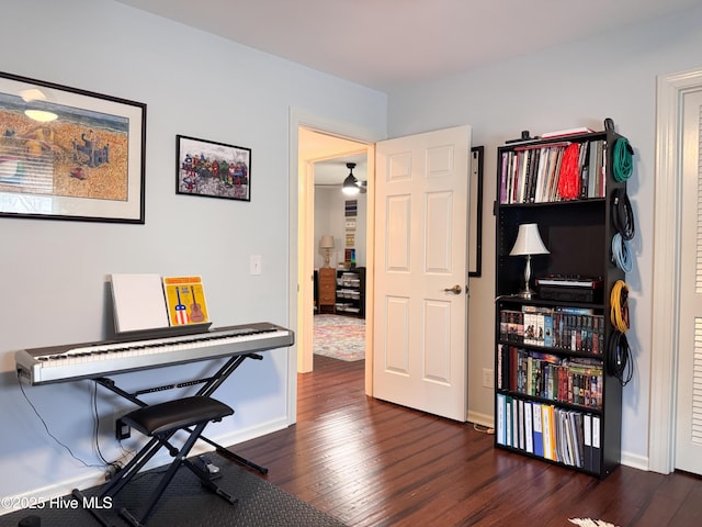 310 Wimbledon Ct, Wilmington, NC 28412 - home office featuring dark wood finished floors, baseboards, and ceiling fan
