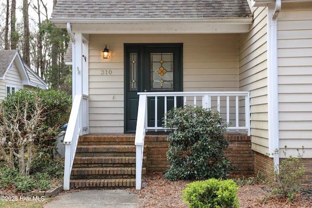 310 Wimbledon Ct, Wilmington, NC 28412 - doorway to property featuring roof with shingles and a porch