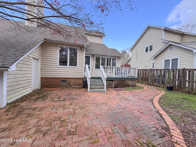 310 Wimbledon Ct, Wilmington, NC 28412 - rear view of property with a deck, crawl space, roof with shingles, and a patio