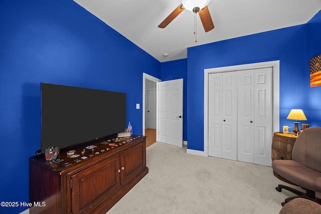 115 Marie Ct, Havelock, NC 28532 - living area with carpet, baseboards, and a ceiling fan