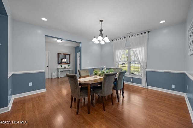 115 Marie Ct, Havelock, NC 28532 - dining room with a chandelier, recessed lighting, baseboards, and wood finished floors