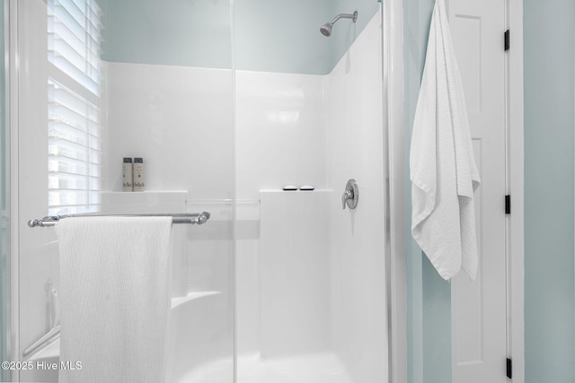 bathroom with a shower stall