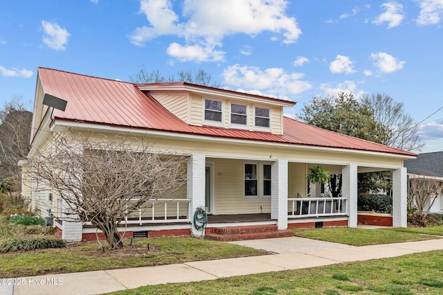 617 Second St, Ayden, NC 28513 - bungalow featuring a porch, crawl space, metal roof, and a front lawn