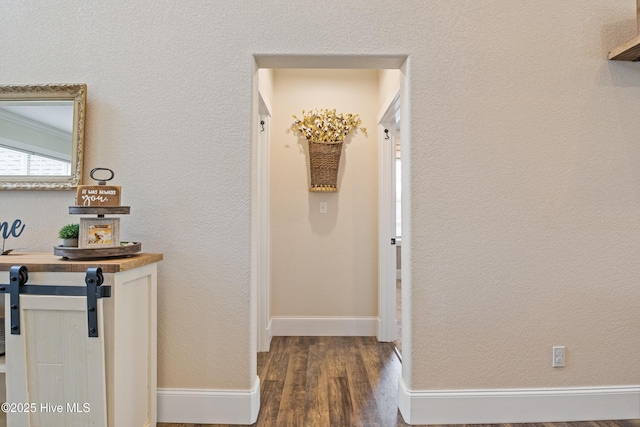 hallway with baseboards and dark wood finished floors
