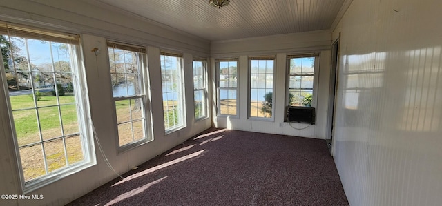 6693 NC-92, Bath, NC 27808 - unfurnished sunroom with a healthy amount of sunlight, cooling unit, carpet, and ornamental molding