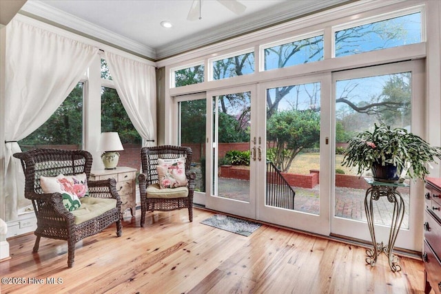 705 Park Ave, Goldsboro, NC 27530 - sunroom featuring a deck, crown molding, and hardwood / wood-style flooring