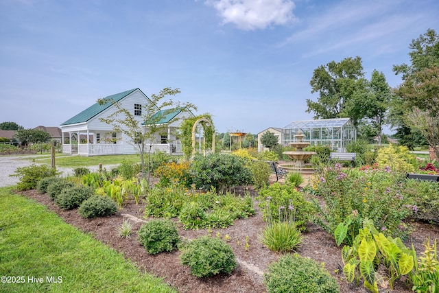 view of home's community with fence and a lawn