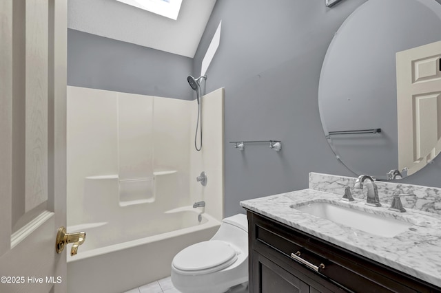 146 Olde Point Rd, Hampstead, NC 28443 - bathroom with vanity, shower / tub combination, tile patterned floors, and a skylight
