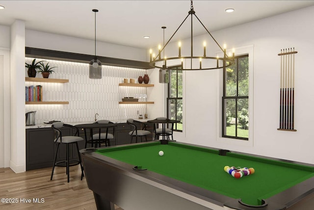 103 Chesterfield Dr, Pinehurst, NC 28374 - game room featuring wood finished floors, a chandelier, billiards, and recessed lighting