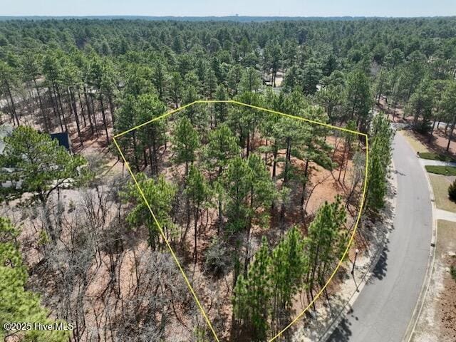 103 Chesterfield Dr, Pinehurst, NC 28374 - aerial view of property's location featuring a heavily wooded area and property parcel outlined