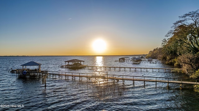 view of dock featuring a water view