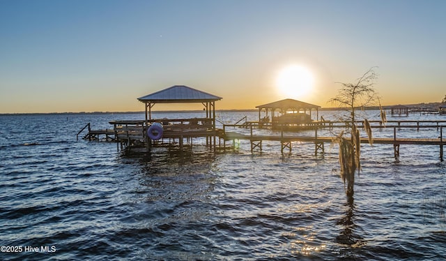 dock area featuring a water view