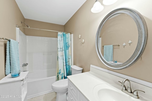 6 White Ln, Oak Island, NC 28465 - bathroom with toilet, vanity, shower / bath combination with curtain, and tile patterned floors