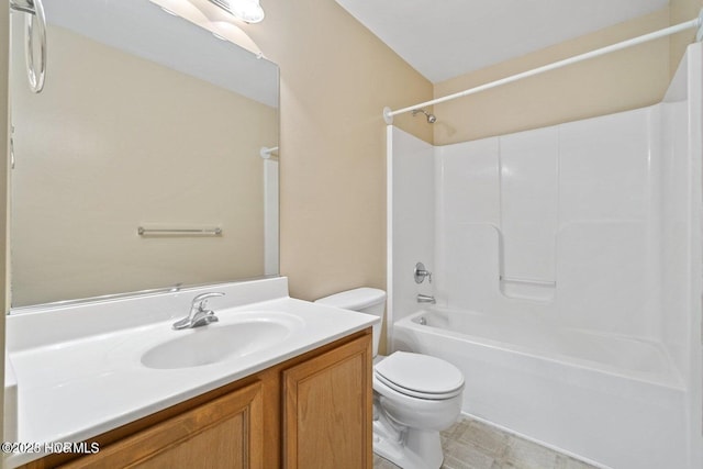 full bathroom featuring shower / bathtub combination, toilet, and vanity