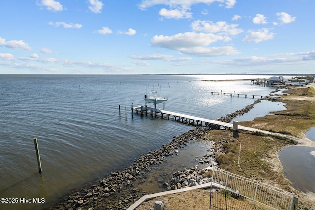 view of dock with a water view