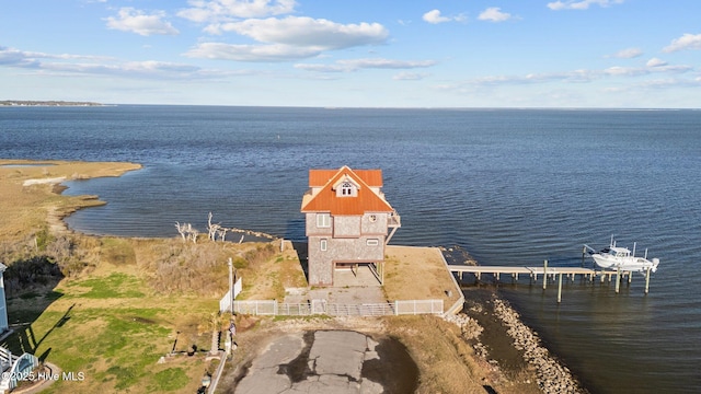 exterior space featuring a water view