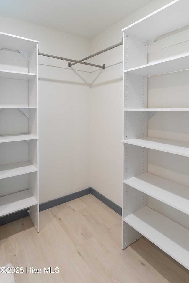 walk in closet with wood finished floors