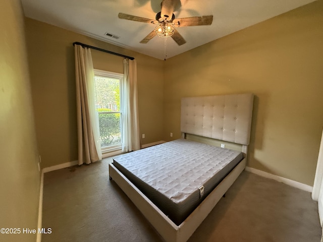 1123 Mill Run Rd, Sneads Ferry, NC 28460 - carpeted bedroom with visible vents, baseboards, and ceiling fan
