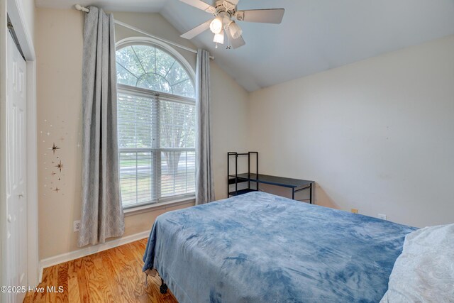 1414 Kellum Ct, Wilmington, NC 28412 - bedroom with vaulted ceiling, wood finished floors, ceiling fan, and baseboards