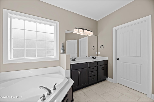 214 Green Trees Dr, New Bern, NC 28560 - bathroom with a sink, a garden tub, double vanity, and marble finish floor