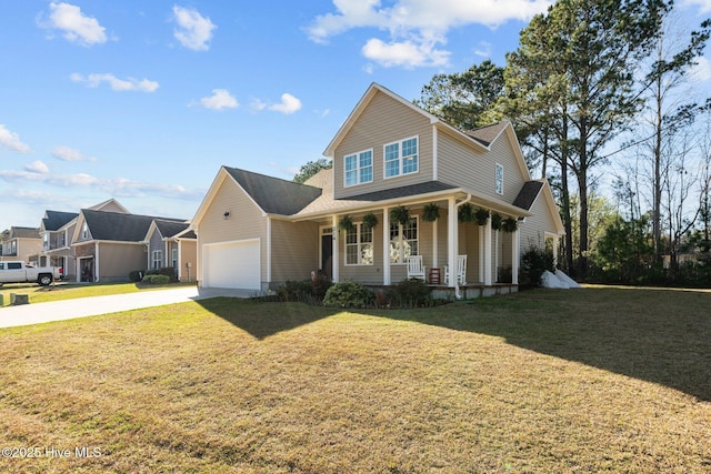 214 Green Trees Dr, New Bern, NC 28560 - traditional-style home with covered porch, a garage, driveway, and a front lawn