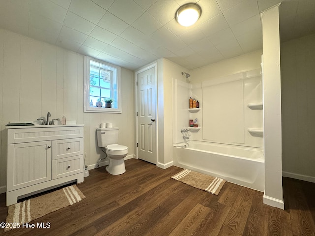 1309 Gaston Sellers Rd, Whiteville, NC 28472 - bathroom featuring toilet, wood finished floors, shower / bathtub combination, and vanity