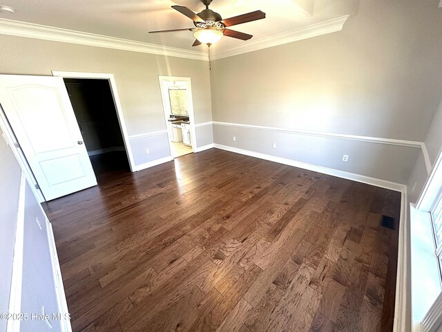 8107 Gentle Breeze Dr, Sims, NC 27880 - unfurnished bedroom with baseboards, dark wood-type flooring, ensuite bathroom, and crown molding