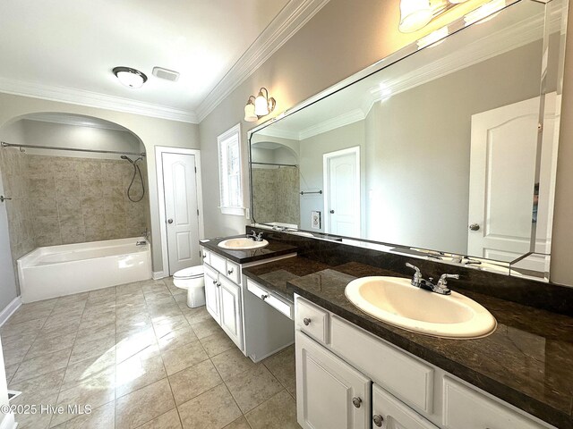 8107 Gentle Breeze Dr, Sims, NC 27880 - bathroom with toilet, double vanity, ornamental molding, and a sink