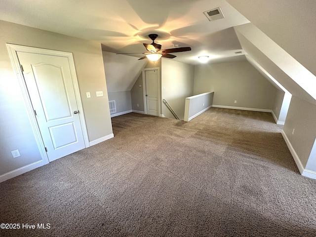 8107 Gentle Breeze Dr, Sims, NC 27880 - bonus room featuring visible vents, lofted ceiling, a ceiling fan, and carpet flooring