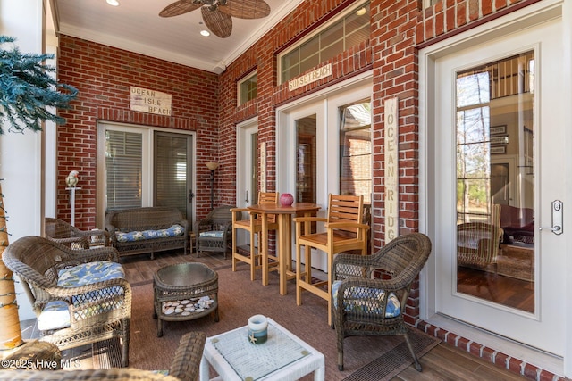 view of patio with outdoor lounge area and a ceiling fan