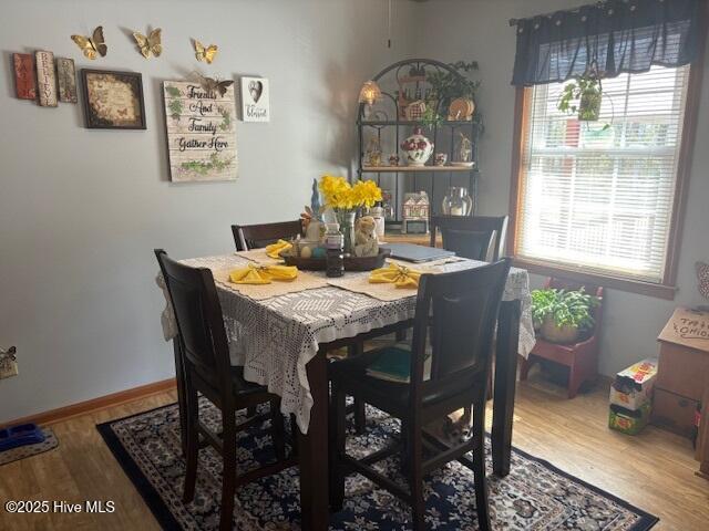 dining room featuring wood finished floors and baseboards