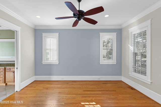 1037 Anchors Bend Way, Wilmington, NC 28411 - interior space featuring light wood-type flooring, a ceiling fan, baseboards, and ornamental molding